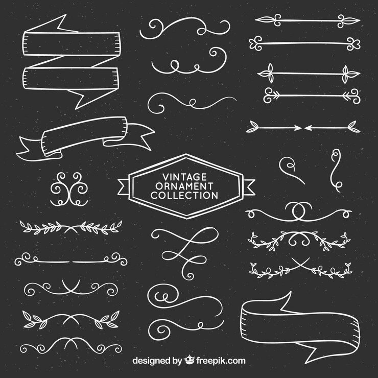 Vector gratuito colección de adornos vintage con estilo de pizarra