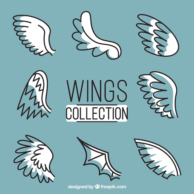 Vector gratuito colección de alas dibujadas a mano