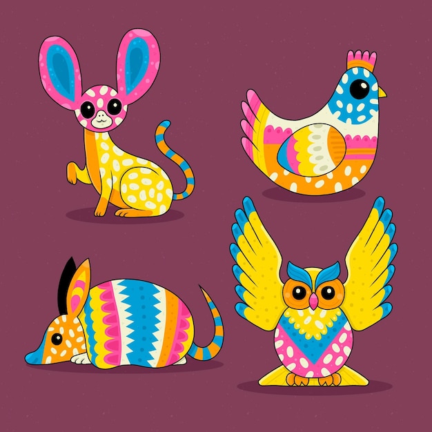 Vector gratuito colección alebrijes dia de muertos dibujados a mano