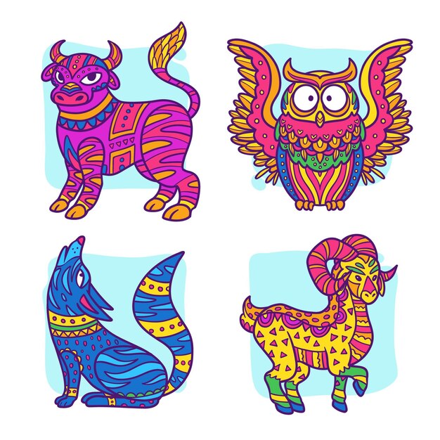 Colección alebrijes dia de muertos dibujados a mano