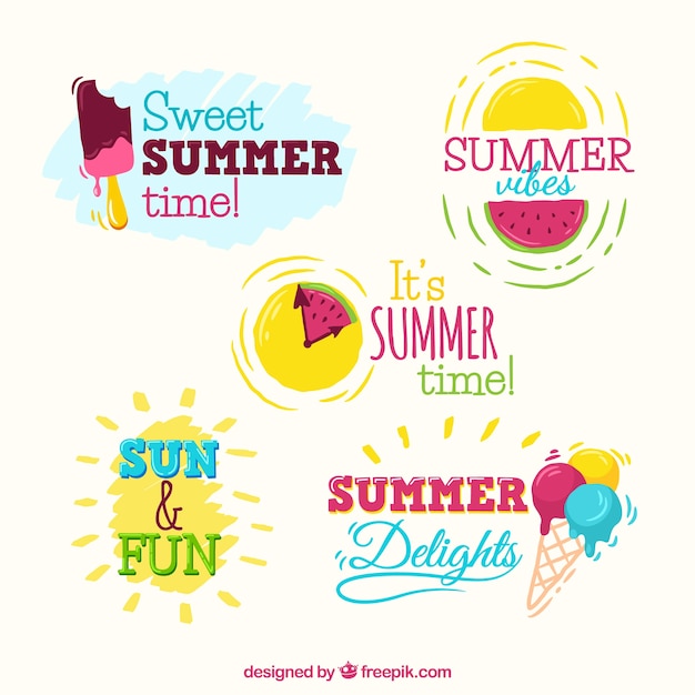 Vector gratuito colección alegres pegatinas de verano