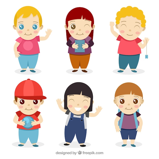 Vector gratuito colección de alegres personajes de niños