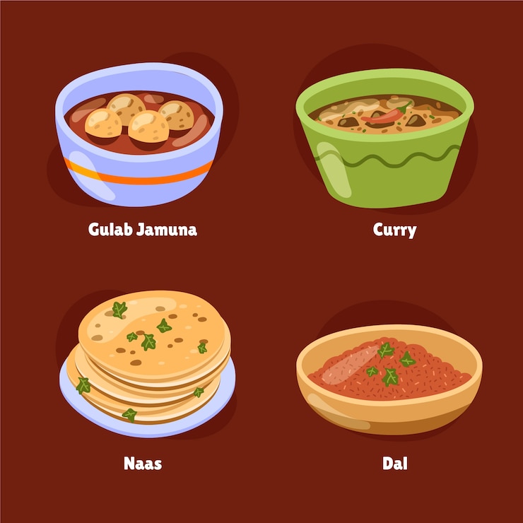 Vector gratuito colección de alimentos de cocina india dibujados a mano