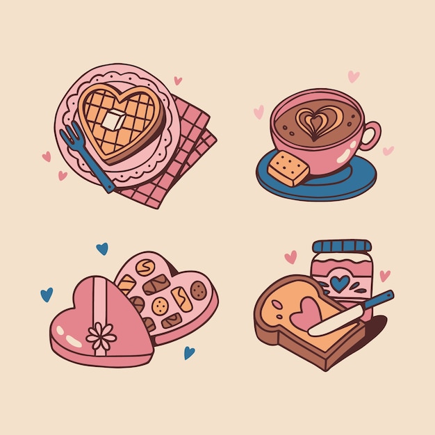 Colección de alimentos concepto de amor