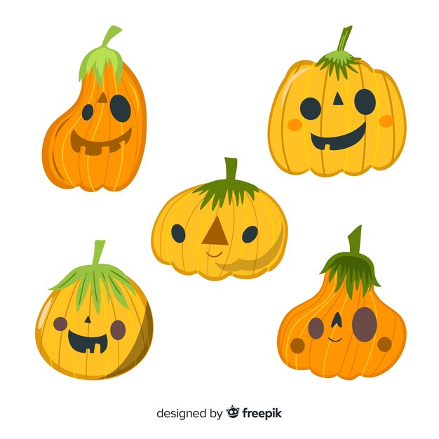 Colección amarilla plana de calabaza de halloween