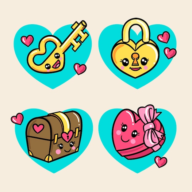 Vector gratuito colección amor kawaii