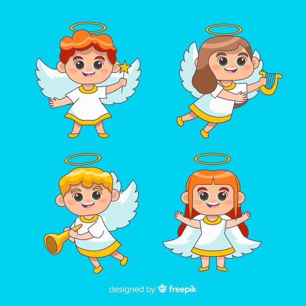 Colección de ángel de navidad dibujada a mano