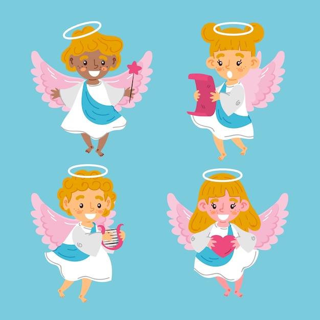 Colección angel navideña dibujada a mano