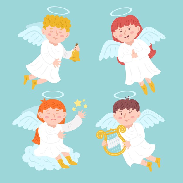 Colección angel navideña dibujada a mano