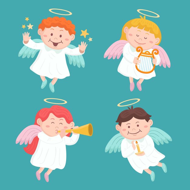 Colección angel navideña dibujada a mano