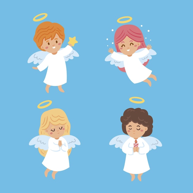 Colección angel navideña dibujada a mano
