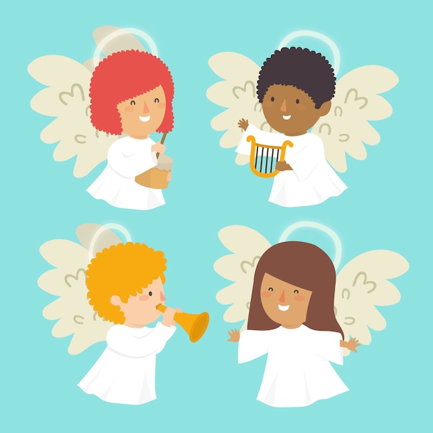 Vector gratuito colección ángel navideño en diseño plano