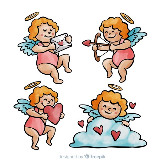 Colección ángeles día de san valentín dibujados a mano