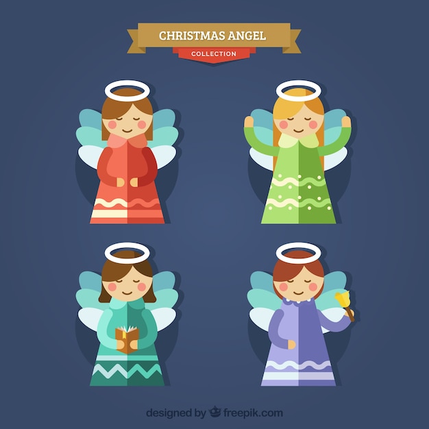 Vector gratuito colección de ángeles de navidad chicas