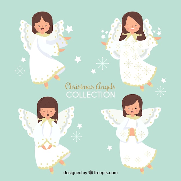 Vector gratuito colección de ángeles navideños dibujada a mano