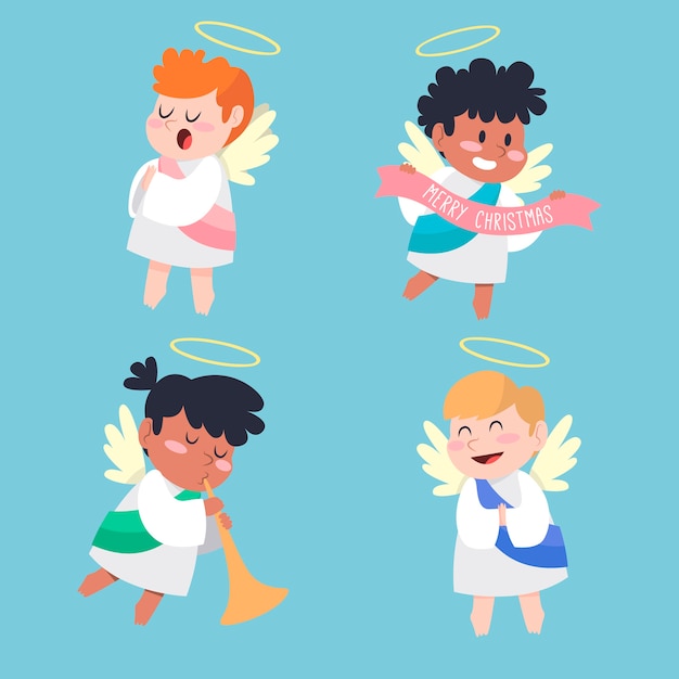 Colección de angelitos navideños dibujados a mano