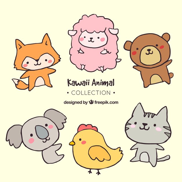 Colección de animales adorables dibujados a mano 