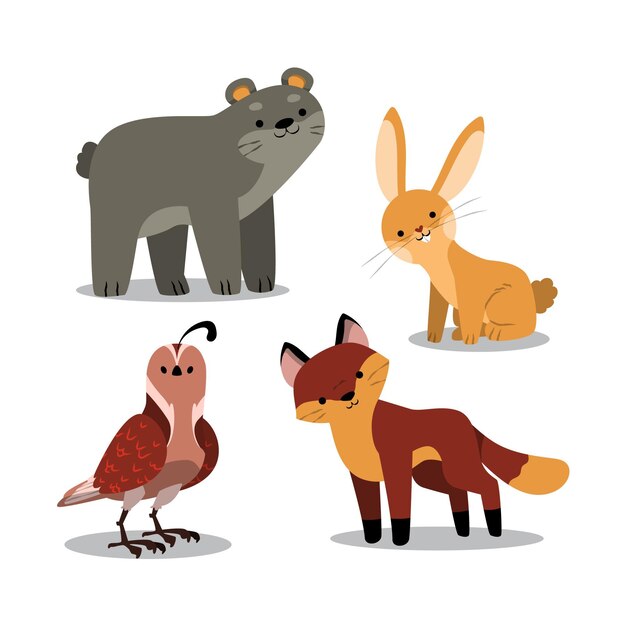 Colección de animales del bosque dibujado a mano