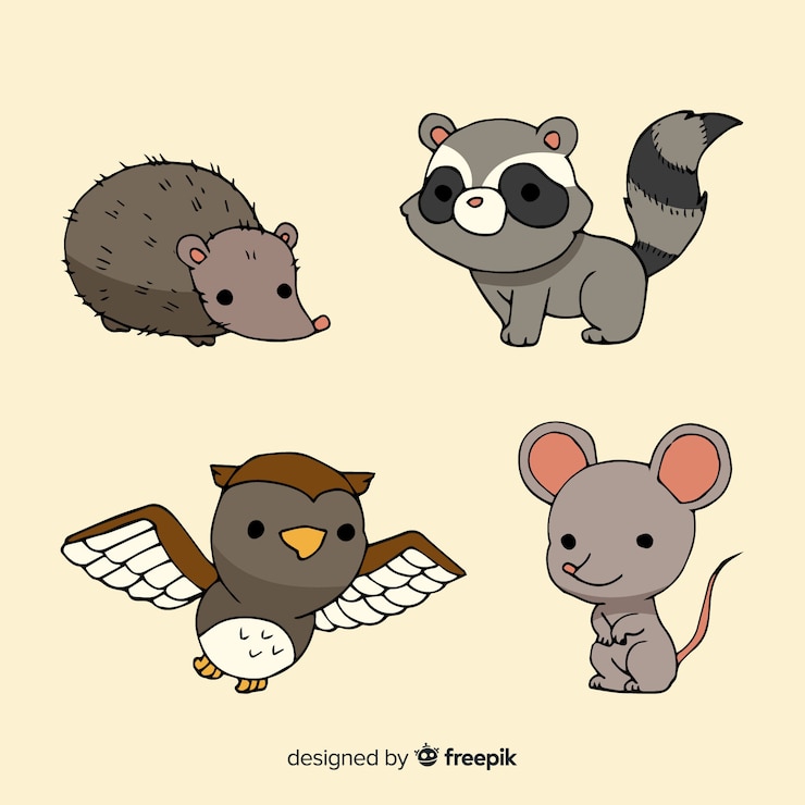 Vector gratuito colección de animales del bosque dibujados a mano.