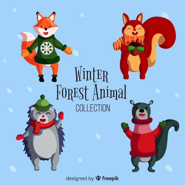 Vector gratuito colección animales del bosque invernales dibujados a mano