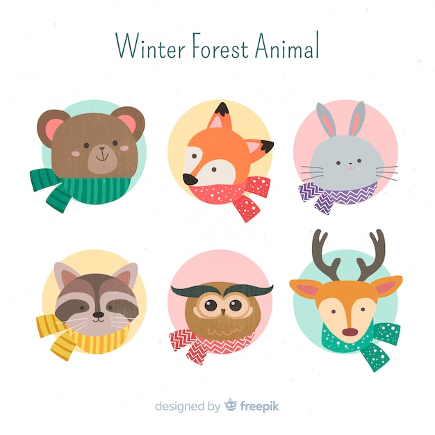 Colección de animales de bosque de invierno