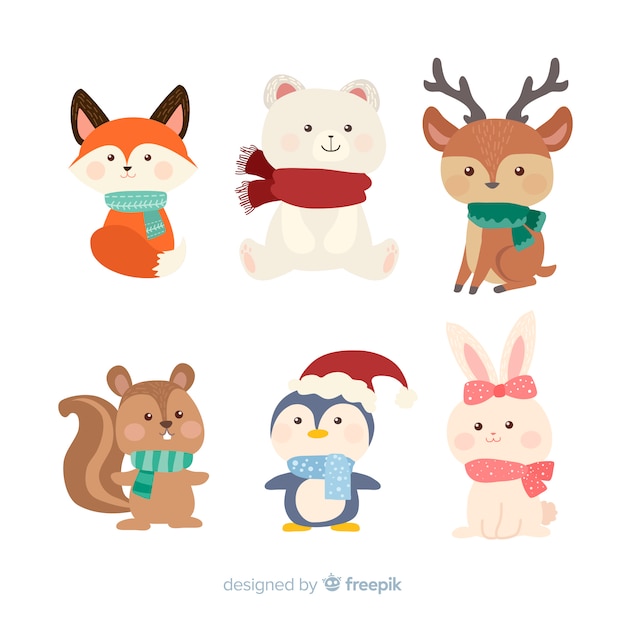 Colección de animales de bosque de invierno