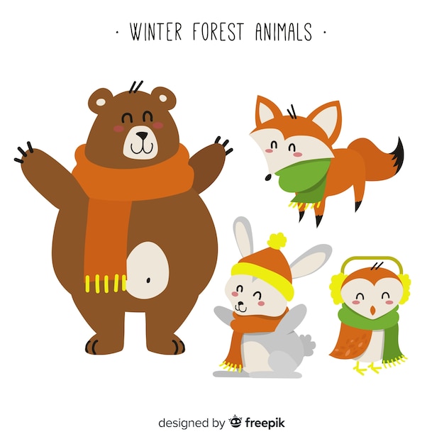 Colección de animales de bosque de invierno