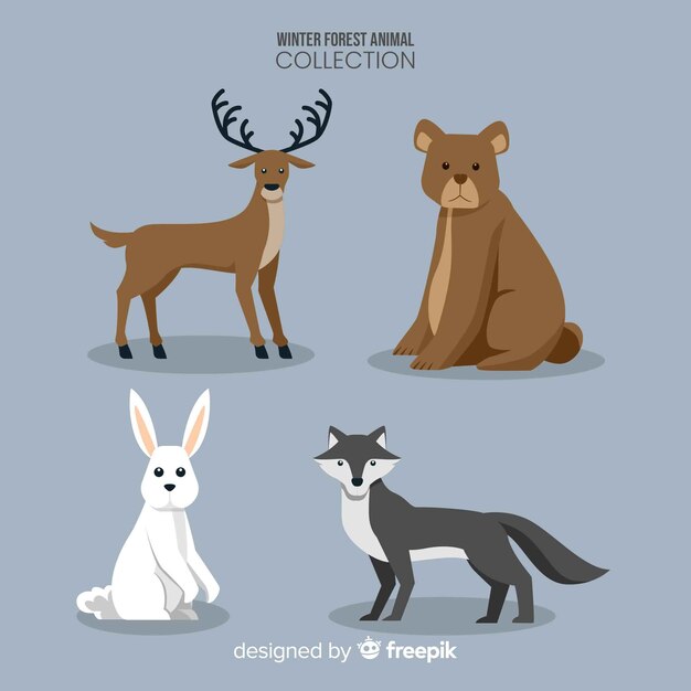 Colección de animales de bosque en invierno