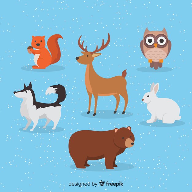 Colección de animales de bosque en invierno