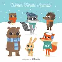 Vector gratuito colección de animales de bosque en invierno