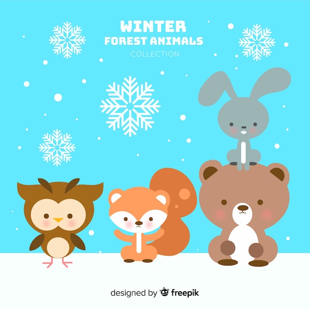 Vector gratuito colección de animales de bosque en invierno