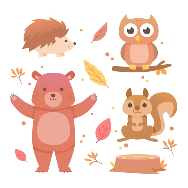 Colección de animales de bosque otoñal de diseño plano