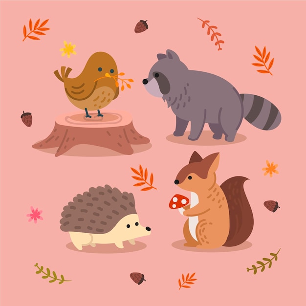 Vector gratuito colección de animales del bosque otoñal