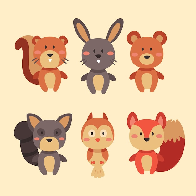 Vector gratuito colección de animales del bosque otoñal