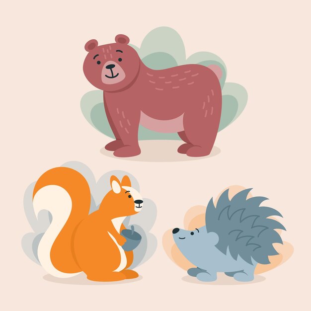 Colección de animales del bosque otoñal