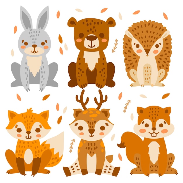 Vector gratuito colección de animales del bosque otoñal