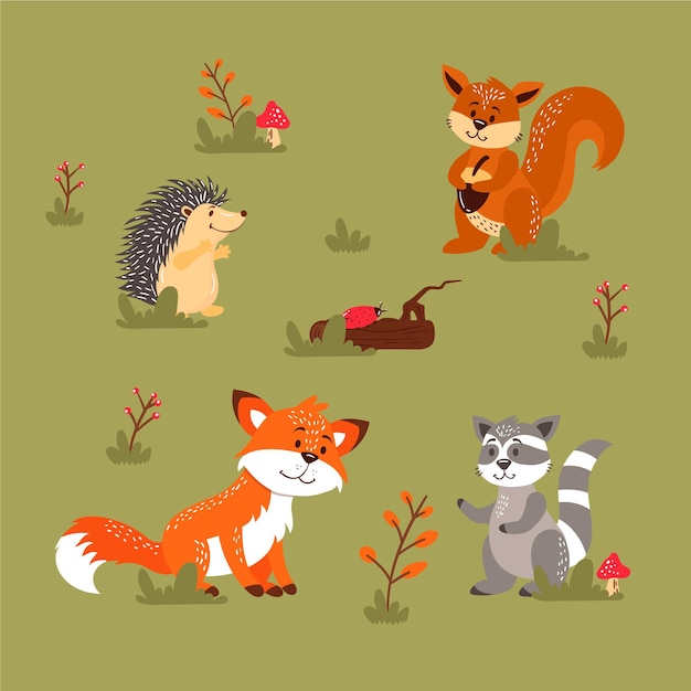 Vector gratuito colección de animales del bosque otoñal