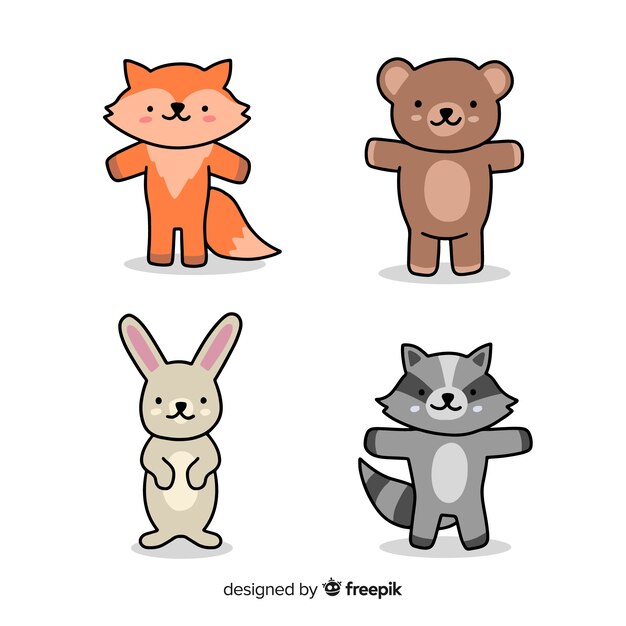 Colección de animales del bosque otoño dibujado a mano