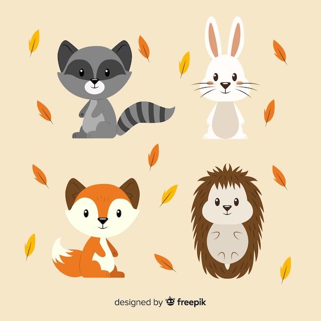 Vector gratuito colección de animales de bosque de otoño en diseño plano