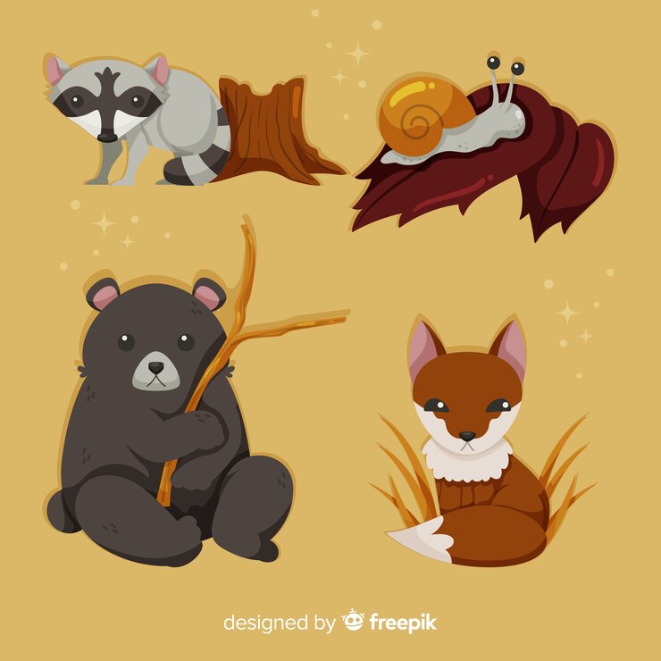 Vector gratuito colección de animales de bosque en otoño en diseño plano