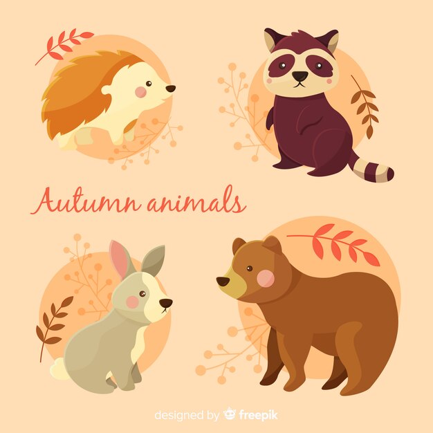 Colección de animales de bosque en otoño en diseño plano