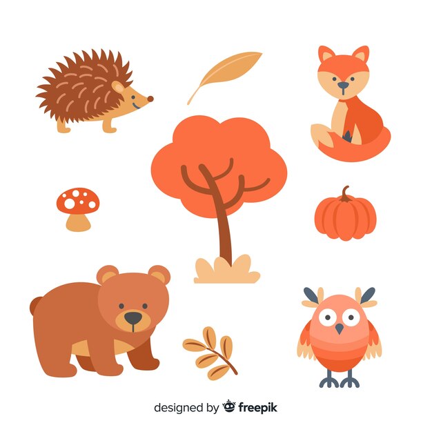 Colección de animales del bosque plano