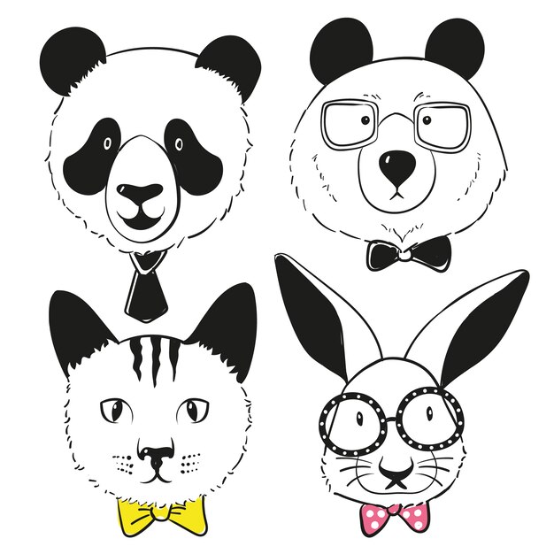 Colección de animales dibujados a mano