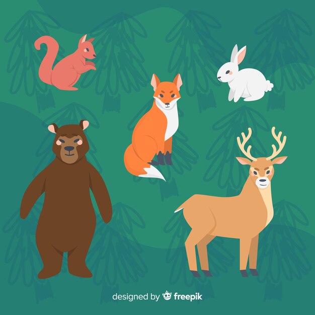 Colección de animales de dibujos animados de diseño plano
