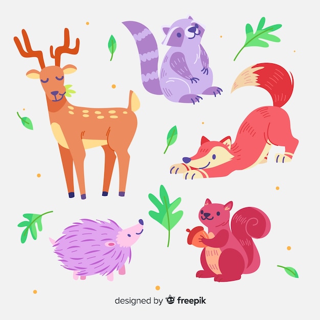 Vector gratuito colección de animales de dibujos animados lindo