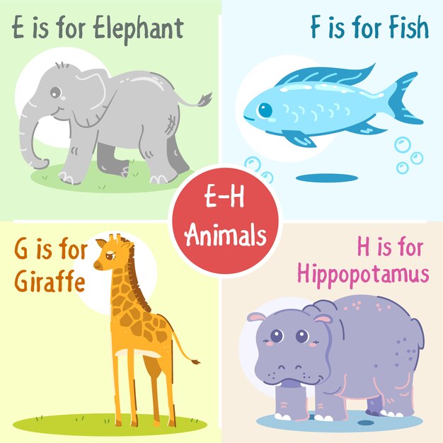 Colección de animales de la e a la h