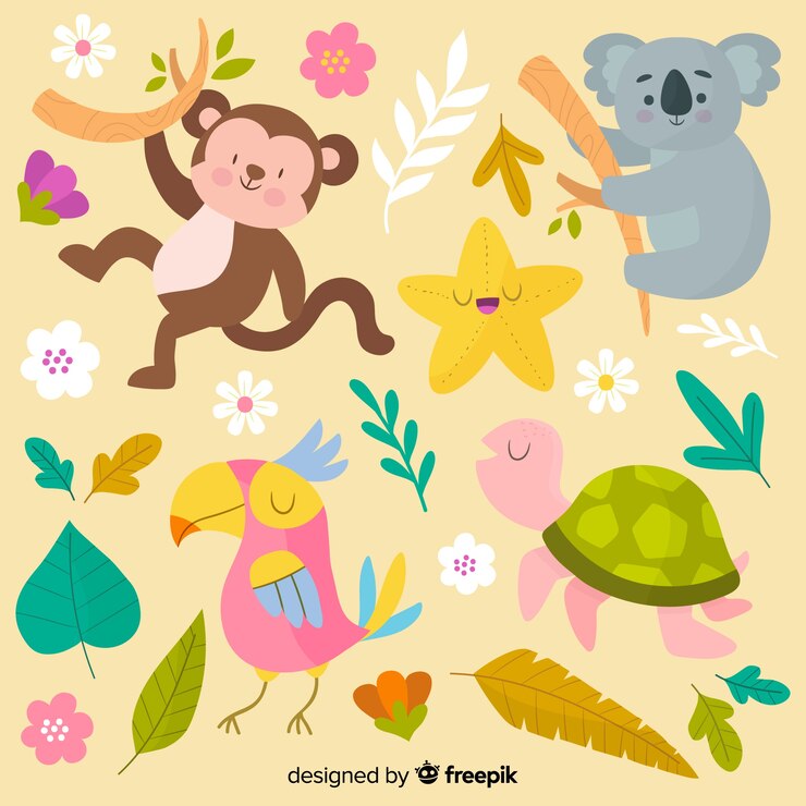 Vector gratuito colección animales exóticos dibujados a mano