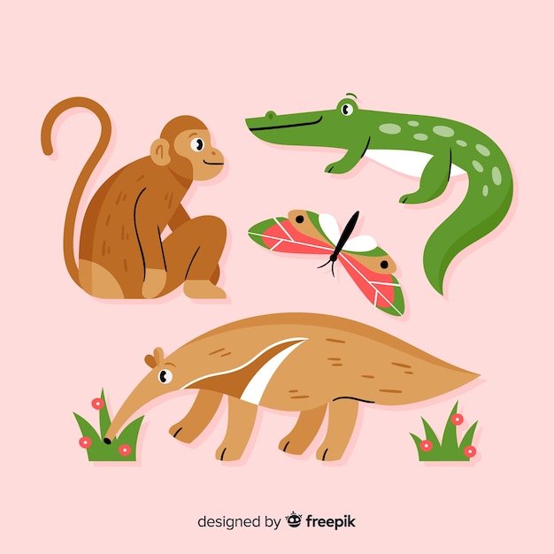 Vector gratuito colección animales exóticos estilo plano