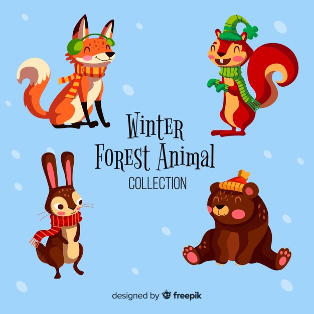 Colección de animales forestales en invierno