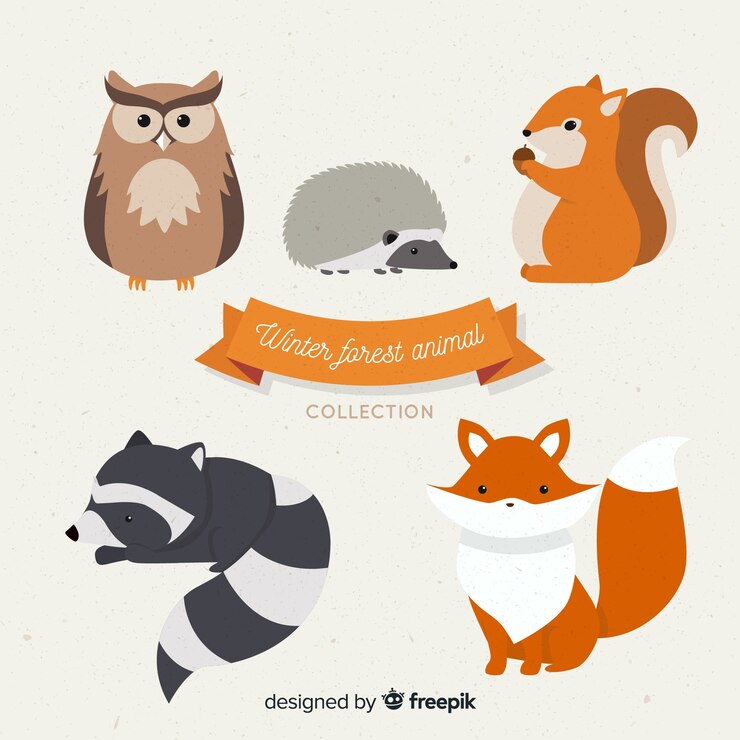 Vector gratuito colección de animales forestales en invierno